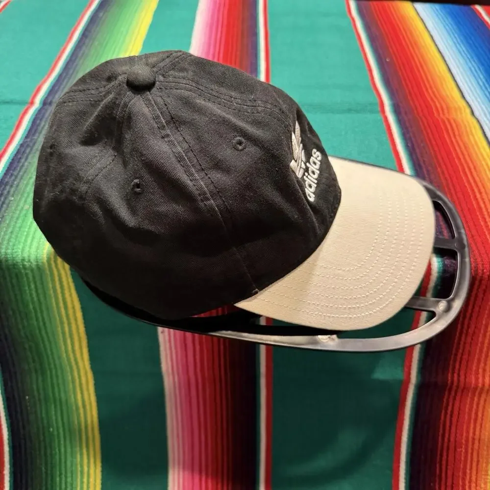 Vintage 00s Adidas Black White Embroidered Front Back Trefoil Strapback Hat OSFA